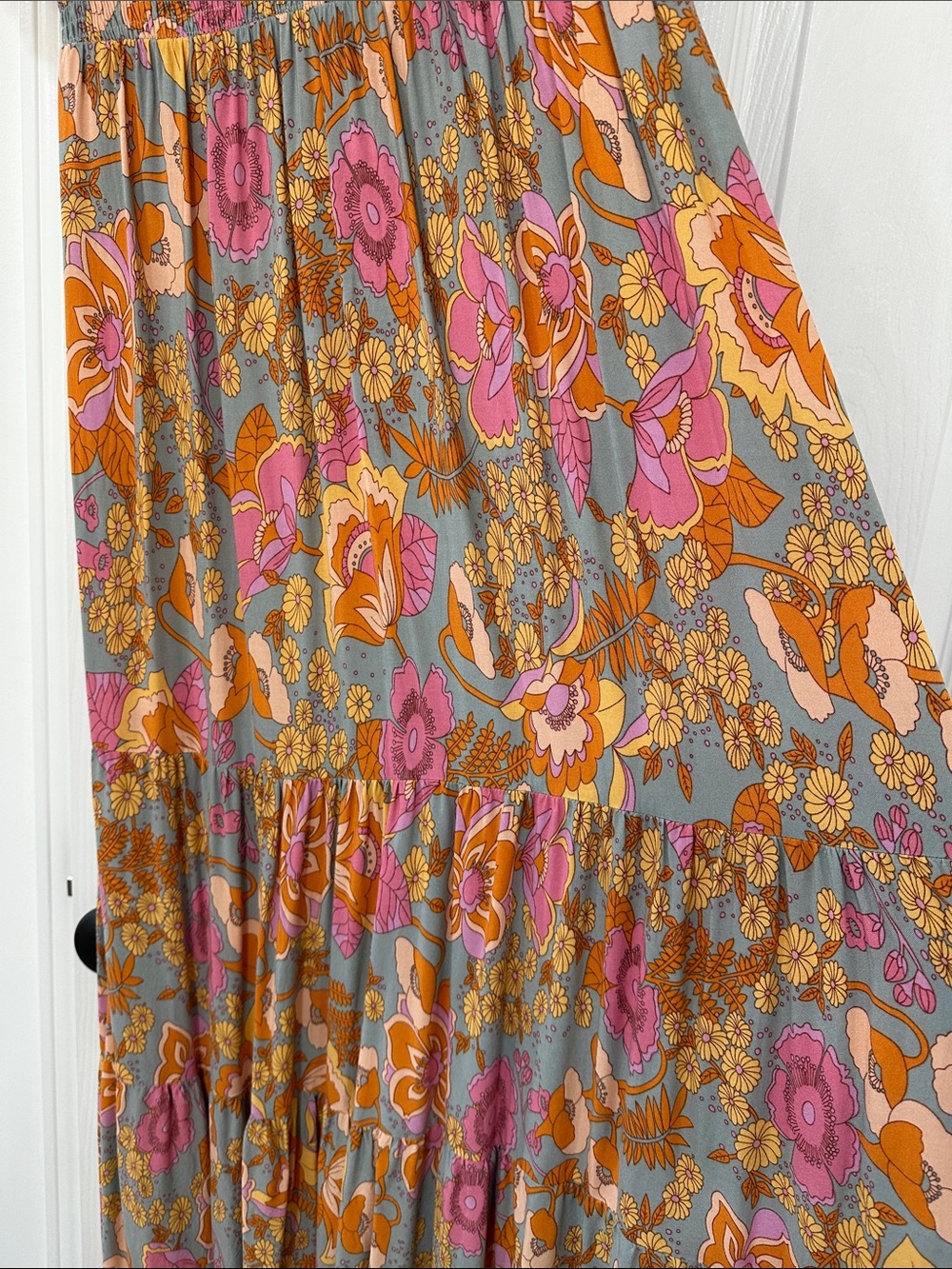 Zesica Pink and Mustard Floral Smocked Maxi Dress - Picture 3 of 4